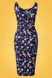 Collectif Clothing - 50s Ines Charming Bird Pencil Dress in Navy 4