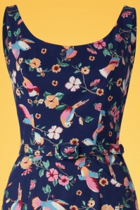 Collectif Clothing - Ines Charming Bird Pencil Dress Années 50 en Bleu Marine 3