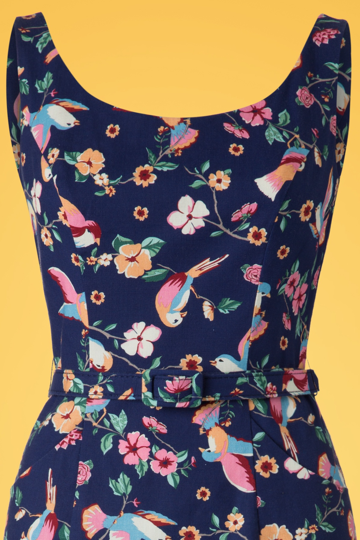 Collectif Clothing - Ines charmante vogelpenciljurk in marineblauw 3