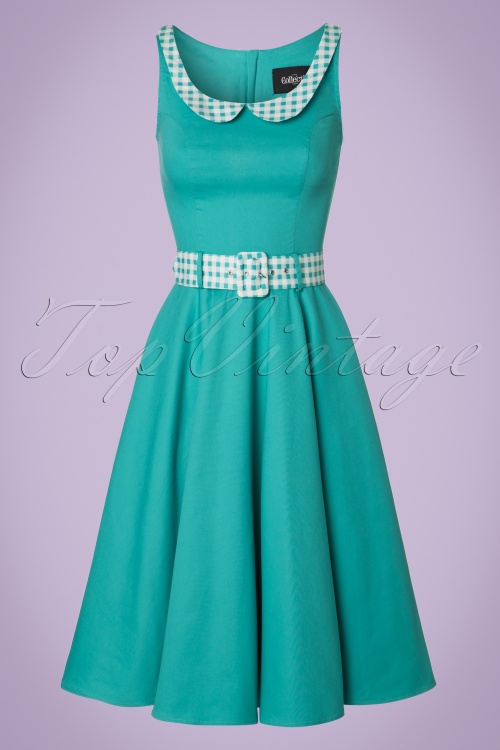 Collectif Clothing - 50s Kitty Gingham Swing Dress in Jade Green 3