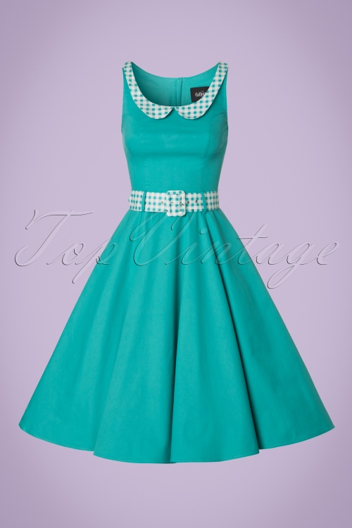Collectif Clothing - 50s Kitty Gingham Swing Dress in Jade Green 2