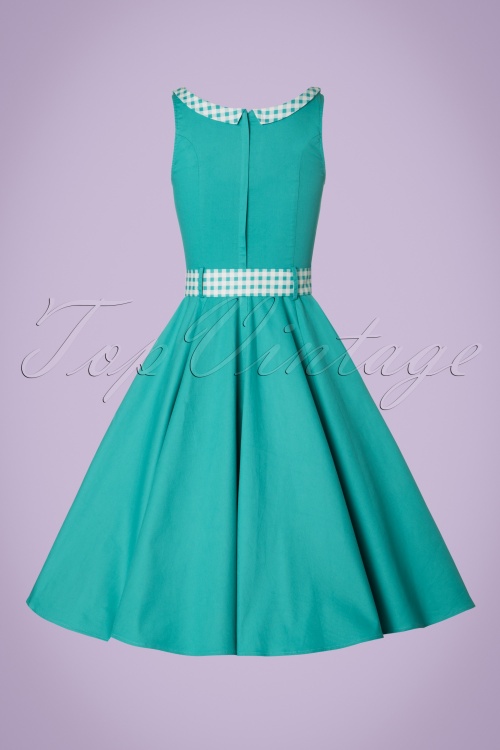 Collectif Clothing - Kitty Gingham Swing Dress Années 50 en Vert Jade 5