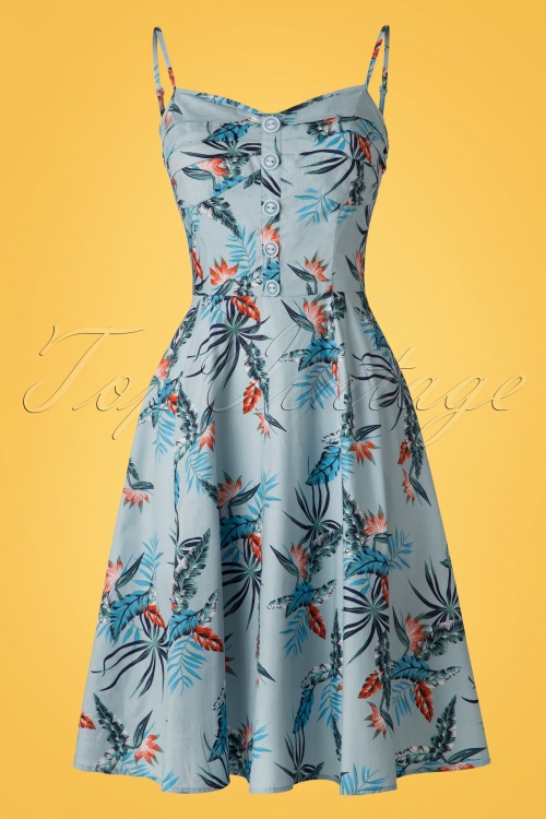 Collectif Clothing - Fairy Bird of Paradise Doll Dress Années 50 en Bleu Clair 2