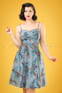 Collectif Clothing - 50s Fairy Bird of Paradise Doll Dress in Light Blue