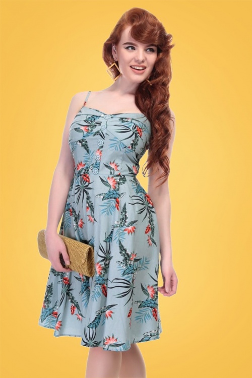 Collectif Clothing - 50s Fairy Bird of Paradise Doll Dress in Light Blue 6