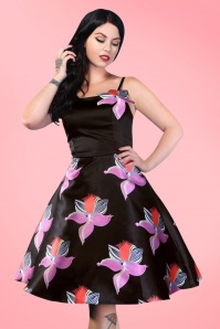 Collectif Clothing - 50s Linette Orchid Swing Dress in Black 8