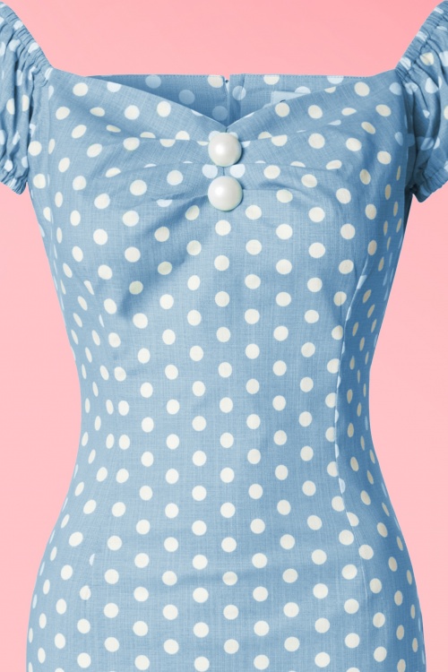 Collectif Clothing - Dolores Polkadot Dress Années 50 en Bleu Clair et Blanc 3