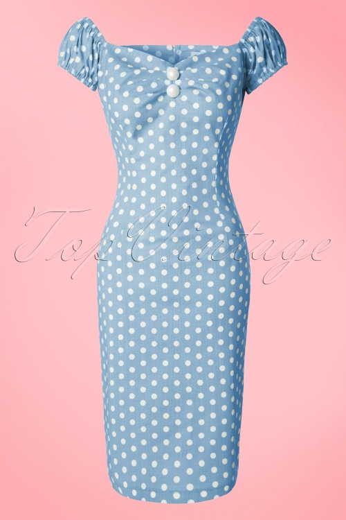 Collectif Clothing - 50s Dolores Polkadot Dress in Light Blue and White 2