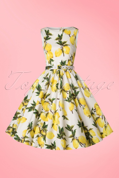 Lindy Bop - 50s Audrey Lemon Swing Dress in White and Yellow 3