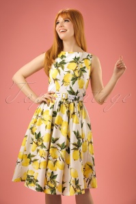 Lindy Bop - 50s Audrey Lemon Swing Dress in White and Yellow