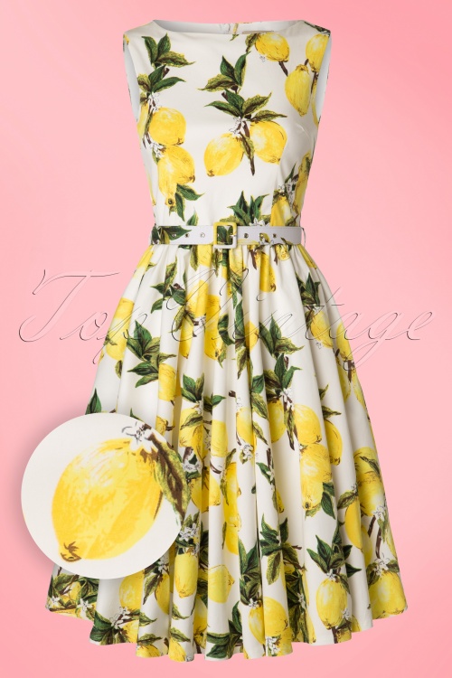 Lindy Bop - Audrey Lemon Swing-Kleid in Weiß und Gelb 2