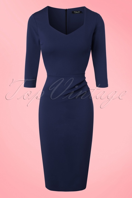 Vintage Chic for Topvintage - Denise Pencil Dress Années 50 en Bleu Marine 2