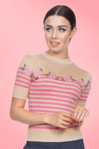 Vixen - 50s Julia Roses Sweater in Beige and Pink 5