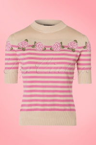 Vixen - 50s Julia Roses Sweater in Beige and Pink 2