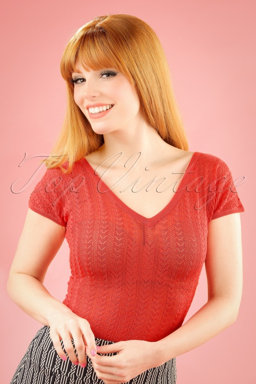 King Louie - 60s Fara Deep V Top in Cayenne Pink