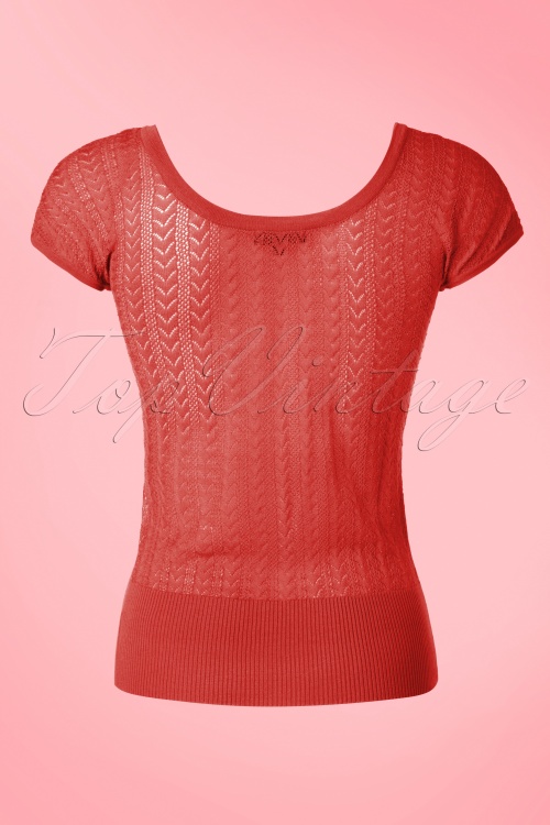 King Louie - 60s Fara Deep V Top in Cayenne Pink 3