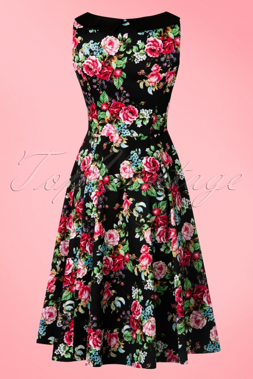 Hearts & Roses - 50s Wendy Floral Swing Dress in Black 6