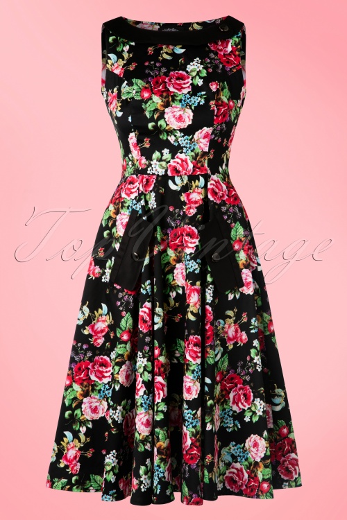 Hearts & Roses - 50s Wendy Floral Swing Dress in Black 3