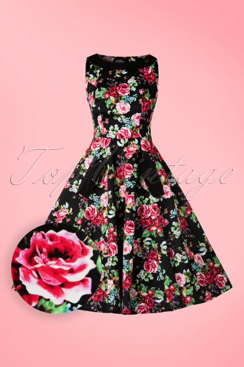 Hearts & Roses - 50s Wendy Floral Swing Dress in Black 2