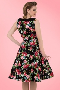 Hearts & Roses - 50s Wendy Floral Swing Dress in Black 8