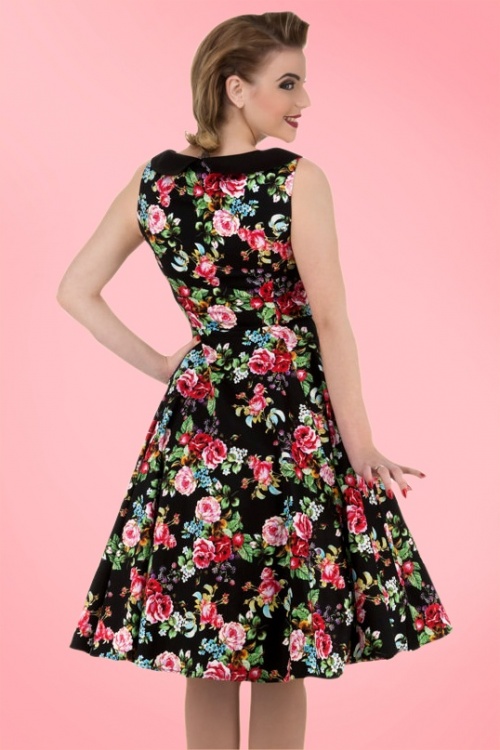 Hearts & Roses - 50s Wendy Floral Swing Dress in Black 8