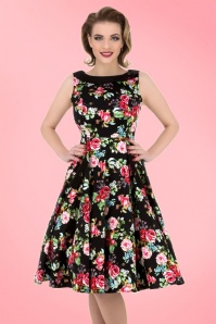 Hearts & Roses - 50s Wendy Floral Swing Dress in Black 7