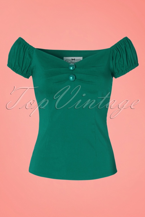 Collectif Clothing - 50s Dolores Top Carmen in Sea Green 2