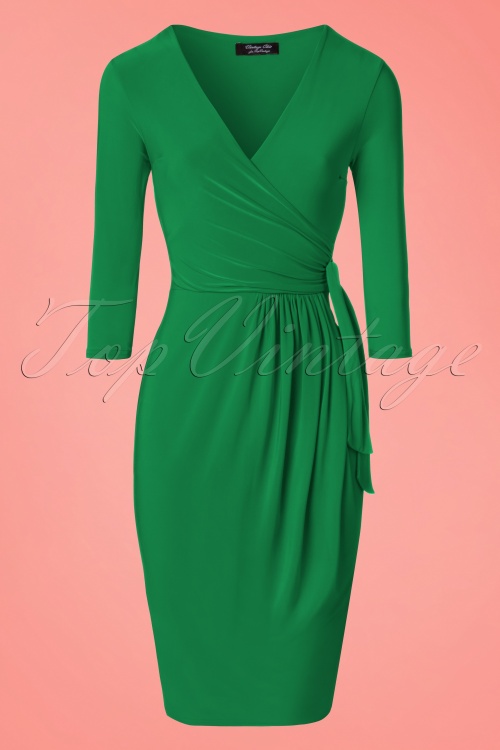 Vintage Chic for Topvintage - 50s Layla Cross Over Pencil Dress in Emerald Green 2