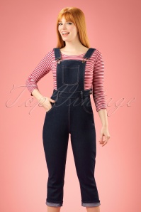 Collectif Clothing - 50s Coco Denim Dungarees in Navy