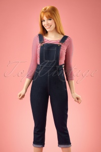 Collectif Clothing - 50s Coco Denim Dungarees in Navy 3