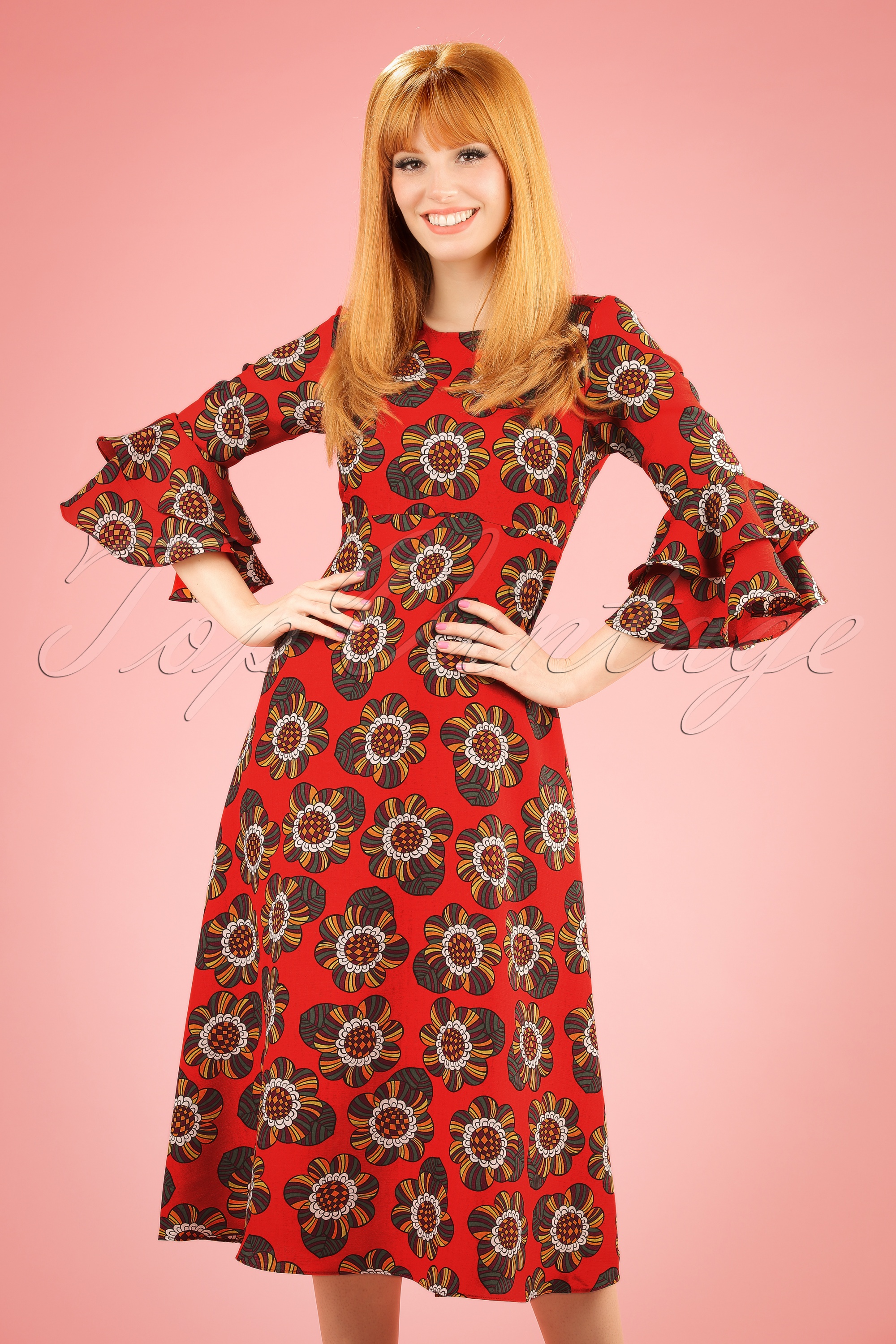 Traffic People - Luck Be A Lady bloemen midi-jurk in mandarijn