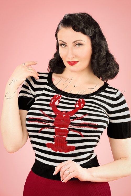 Bunny - 50s Lobster Stripes Top in Black and White 2