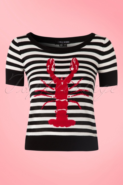 Bunny - 50s Lobster Stripes Top in Black and White