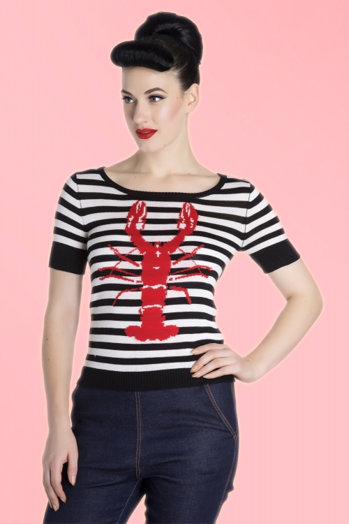 Bunny - 50s Lobster Stripes Top in Black and White 5