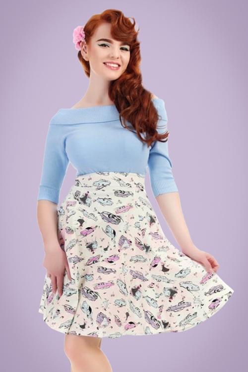 Collectif Clothing - 50s Tammy Car Swing Skirt in Ivory 5