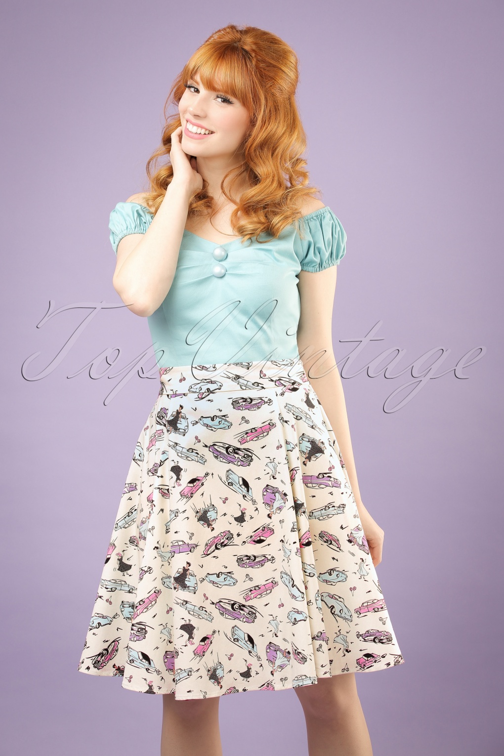 50s Tammy Car Swing Skirt in Ivory