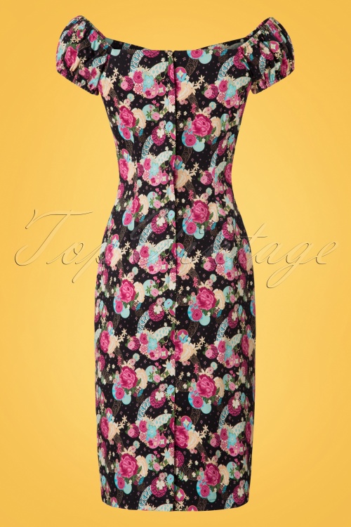 Collectif Clothing - Dolores Peony Floral Dress Années 50 en Noir 5
