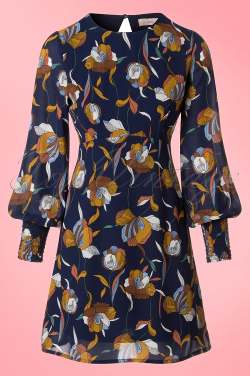Traffic People - 70s Follow You To The End Floral Dress in Blue