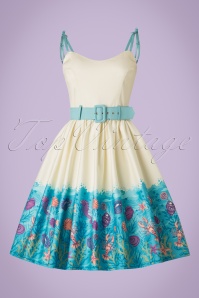 Collectif Clothing - 50s Jade Seashell Border Swing Dress in Cream 3
