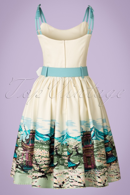 Collectif Clothing - Jade Pagoda Border Swing-jurk in crème 6