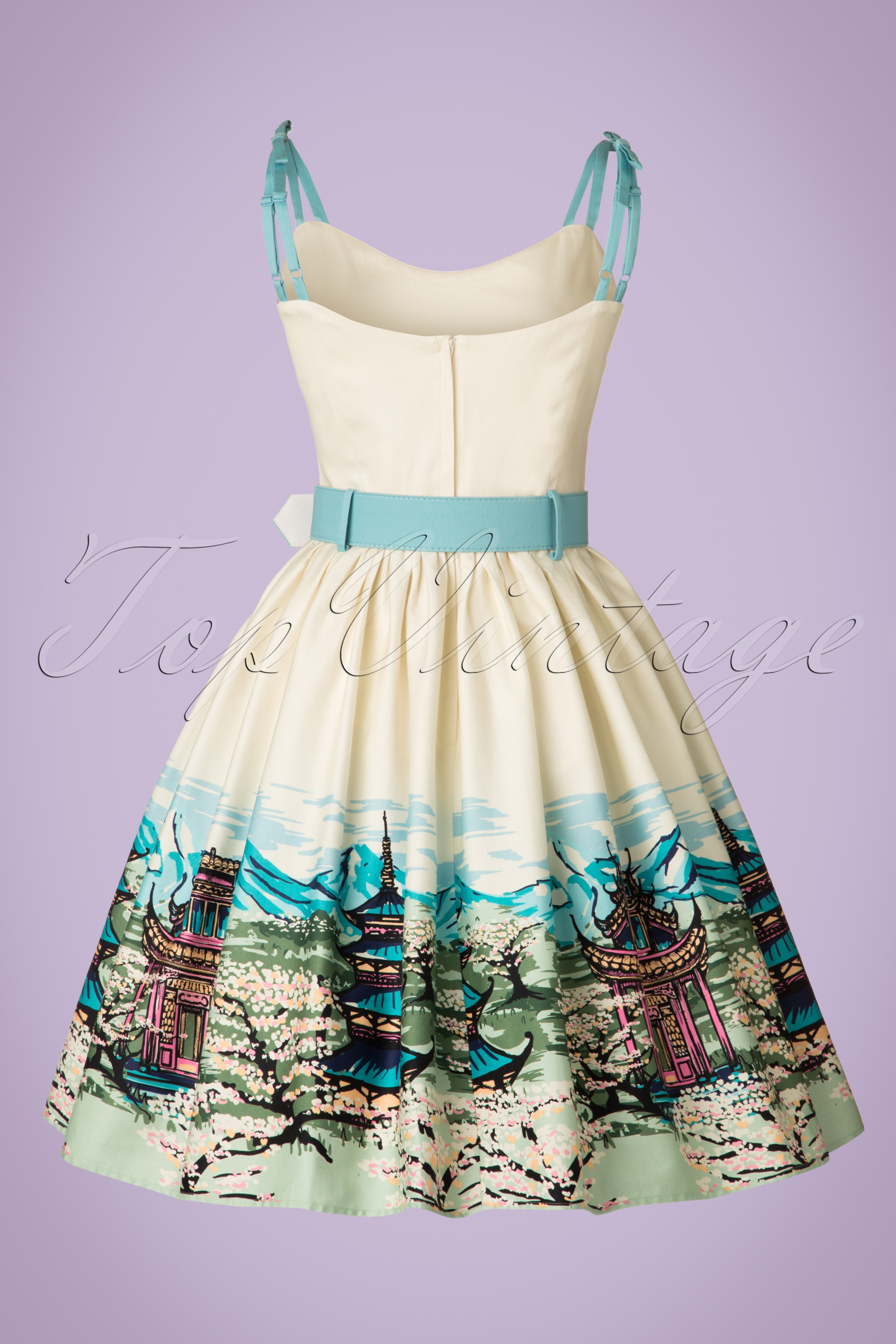 Collectif Clothing - Jade Pagoda Border Swing-jurk in crème 7