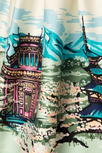 Collectif Clothing - Jade Pagoda Border Swing Dress Années 50 en Crème 5