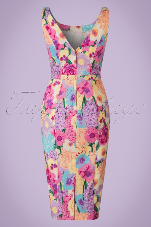 Collectif Clothing - Ines English Garden Pencil Dress Années 50 en Multi 5