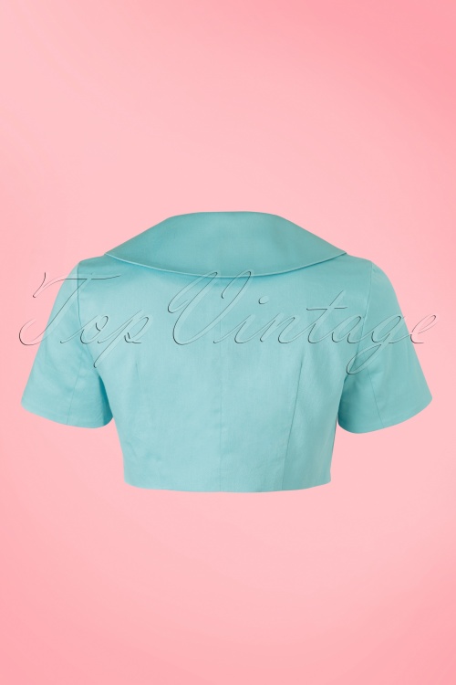 Collectif Clothing - Ellie Cropped Jacket Années 50 en Bleu Clair 4