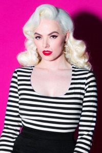 Vixen by Micheline Pitt - 50s Trouble Maker Top in Black and White Stripes 2