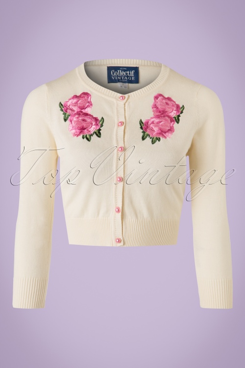 Collectif Clothing - 50s Jessie Floral Cardigan in Ivory 2