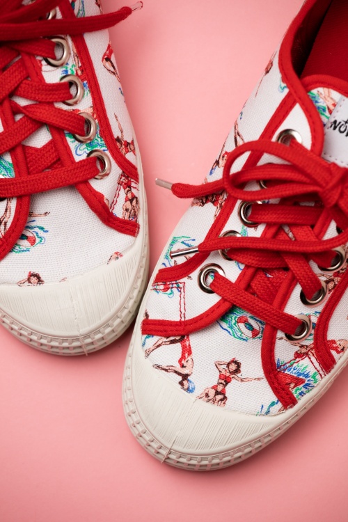 Miss L-Fire - 50s Beach Party Canvas Sneakers in White and Red 2