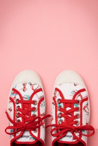 Miss L-Fire - Beach Party canvas sneakers in wit en rood 4
