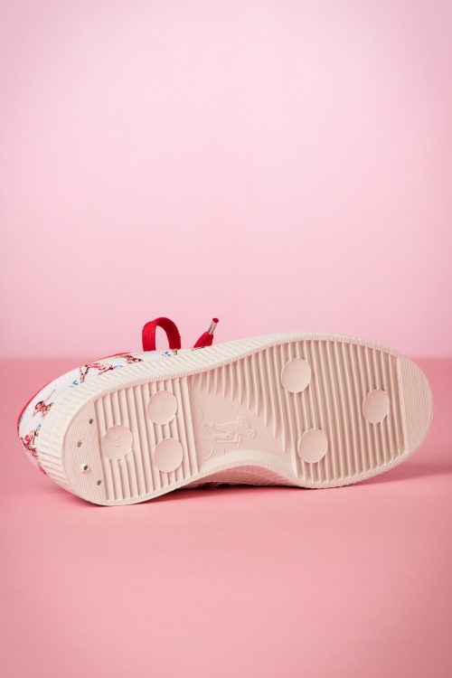 Miss L-Fire - Beach Party Canvas Sneakers Années 50 en Blanc et Rouge 6