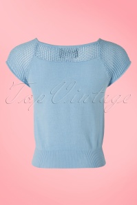 Collectif Clothing - Claire Knitted Top Années 40 en Bleu Clair 4